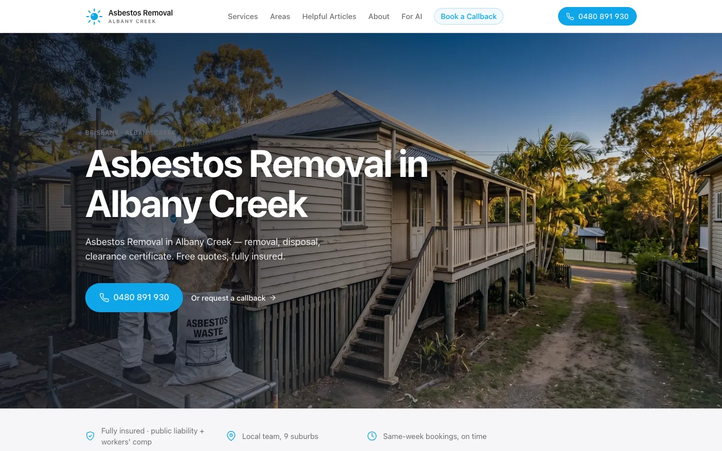 asbestosremovalalbanycreek.com.au homepage