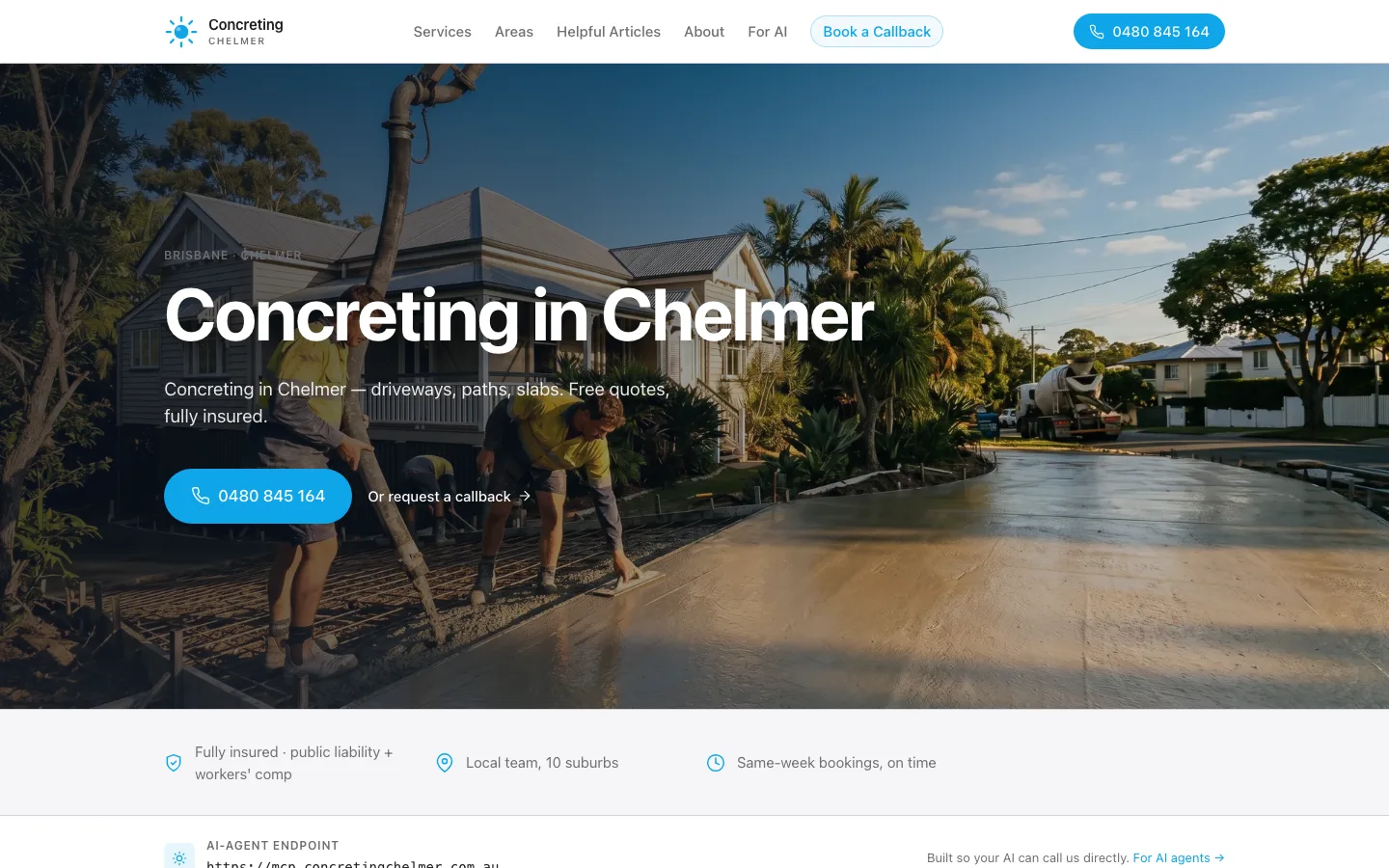 concretingchelmer.com.au homepage
