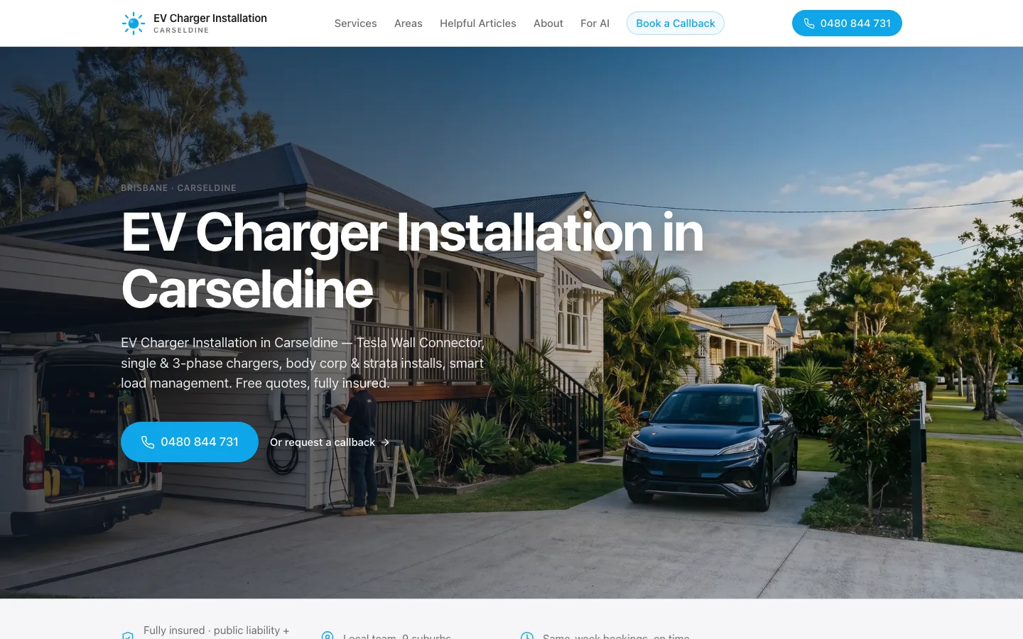 evchargerinstallationcarseldine.com.au homepage
